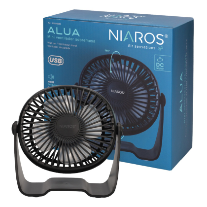 Mini ventilador sobremesa USB Alua Ø15cm 3W Negro